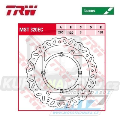Kotouč brzdový TRW MST320EC(260/120/4D) - Husqvarna CR125+CR150+CR250+TC250+TC410+TC449+TC450+TC510+TC511+TC570+TC610 + TE250+TE310+TE410+TE449+TE450+TE510+TE511+TE570+TE610+TE630 + SMS125+WR125+WR250+WR300WR360+WRE125
