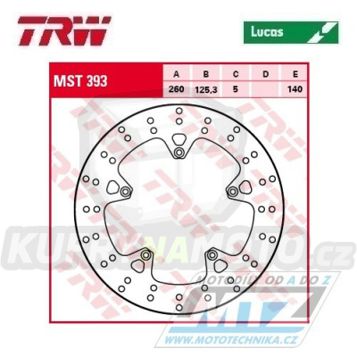 Kotouč brzdový TRW MST393 (260/125/5D) - Aprilia SR125+SR300 + Gilera Coguar+Nexus + Piaggio X7+X8+XEvo+X9
