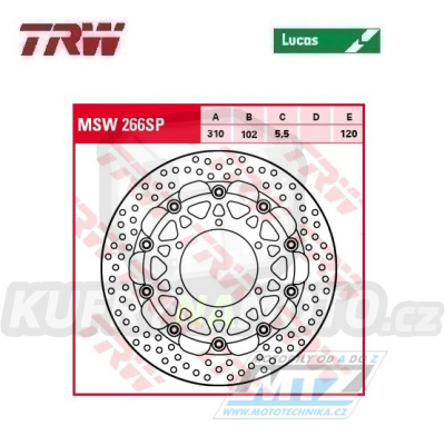 Kotouč brzdový plovoucí TRW MSW266SP (310/102/6D) - kulatý design - Suzuki +GSXR600+GSXR750 / 11-16 + GSXR1000 / 09-16