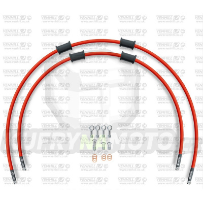 CROSSOVER Hadice přední brzdy sada Venhill POWERHOSEPLUS KAW-6028F-RD (2 hadice v sadě) červené hadice, chromové koncovky