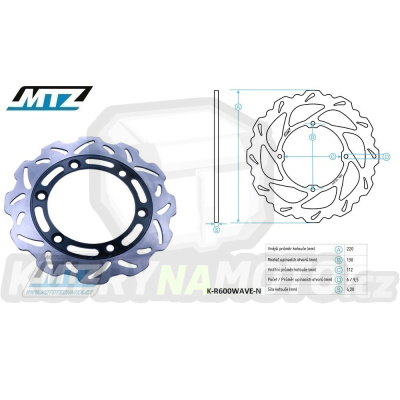 Kotouč brzdový MTZ nerezový - zubatý desing Wave - Husqvarna CR125 / 92-99+CR250 / 92-99 + TC410 / 99+TC610 / 99 + TE410 / 93-00+TE410E / 98-01 + TE610E / 98-99+TE610 / 92-99 + WR125 / 92-99+WRE125 / 95-99 + WR250 / 92-99+WR360 / 92-99