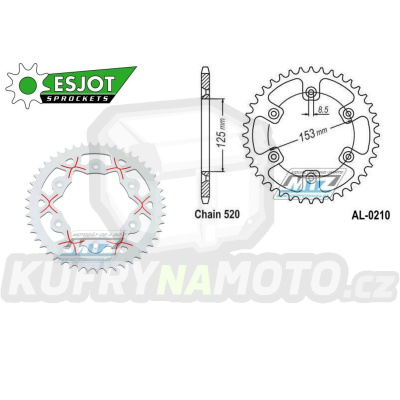 Rozeta řetězová (převodník) Dural 0210-50zubů ESJOT 53-32045-50WR - barva bílá - Honda CR125+CR250+CR500 + CRF250R+CRF250X+CRF450R+CRF450X+CRF450RX+CRF450L + CRM250+CRF150F + CRF230F / 03-21 + XR250S+XL250S+XL250 + XR250R+XR400R / 96-04 + XR650R / 00