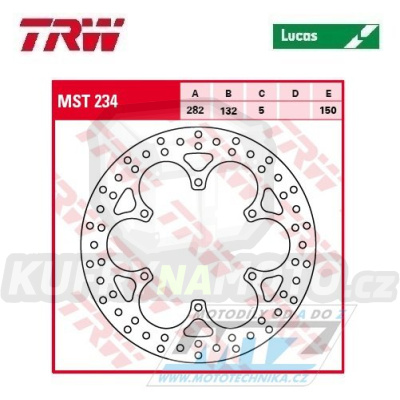 Kotouč brzdový TRW MST234 (282/132/6D) - Yamaha XT600E / 95-03 + XT600K / 94-95 + XTZ660 Tenere / 91-99 + XV750 Virago+XVS1100 DragStar / 03-07 + TZR125+TZR50+TZR80+TDR125 + XP500 Tmax / 01-03