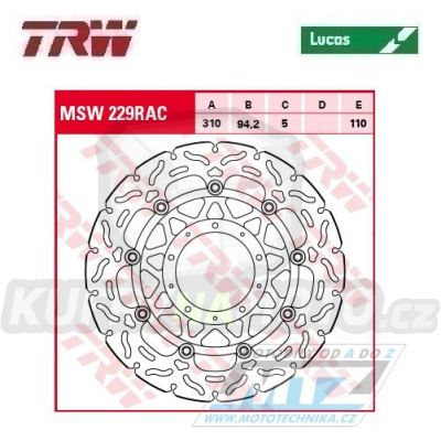 Kotouč brzdový plovoucí TRW MSW229RAC (310/94/5D) - zubatý design - Honda VFR800F / 14- + VFR800X Crossrunner / 15-