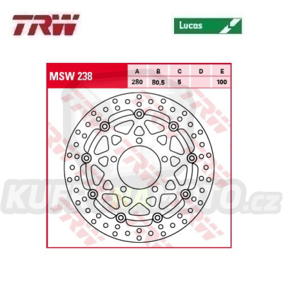 Kotouč brzdový plovoucí TRW MSW238 (280/80/5D) - kulatý design - Kawasaki ZX6R Ninja + ZX6RR Ninja