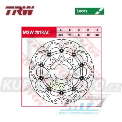 Kotouč brzdový plovoucí TRW MSW281RAC (305/72/5D) - zubatý design - Ducati Hypermotard796+Hypermotard1100