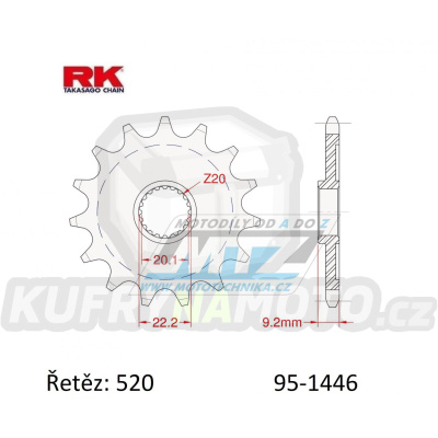 Kolečko řetězové (pastorek) 1446-14zubů RK - Kawasaki KXF250 / 06-23 + KX250 / 19-22