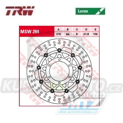 Kotouč brzdový plovoucí TRW MSW284 (310/94/5D) - kulatý design - Honda CTX1300 / 14-16 + STX1300Pan European / 02-16