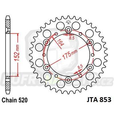 Hliníková řetězová rozeta JT JTA 853-50 50 zubů, 520