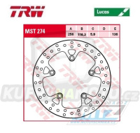 Kotouč brzdový TRW MST274 (256/116/5D) - Honda CB1100 / 13-16 + CB1100EX / 14-