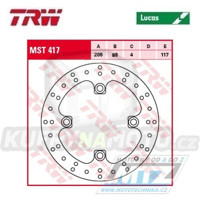 Kotouč brzdový TRW MST417 (205/98/4D) - Yamaha YFM700 Grizzly / 07-14