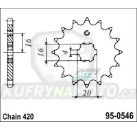 Kolečko řetězové (pastorek) 0546-15zubů MTZ - Kawasaki KX60+KX65+KX80+KX85+KX100 + Suzuki RM60+RM65 + Yamaha TTR50+TTR90+TTR110 + DT50+DT80+DT100 + YZ60+PW80 + RD80+BW80+LB80 + YB100+MX100+RT100