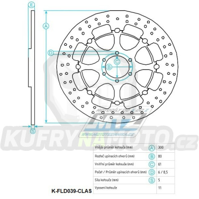 Kotouč brzdový plovovoucí nerezový (300/61/6D) kulatý desing - Aprilia RS250 Racing / 95-03 + Cagiva Raptor 650 / 01-07 + Raptor 1000 / 00-06
