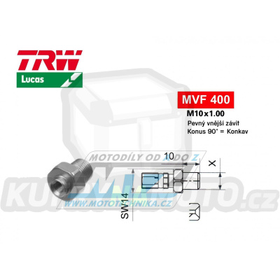 Koncovka brzdové hadice TRW VarioFlex MVF400 (šroubení vnější závit M10x1 pevné) - materiál nerez