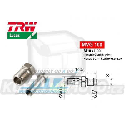 Koncovka brzdové hadice TRW VarioFlex MVG100 (šroubení vnější závit M10x1 pohyblivé) - materiál nerez