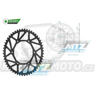 Rozeta ocelová (převodník) 0808-52zubů ESJOT ULTRALIGHT 50-32041-52L černá - Kawasaki KLX400 + Suzuki DR250 + DR350 + DRZ250 + DRZ400 + RM100 + RM125 + RM250 + RMX250 + RMZ250 + RMZ450 + RMX450 + TSR125 + TSR200