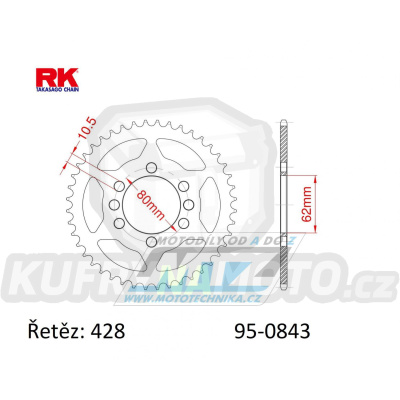 Rozeta ocelová (převodník) 0843-48zubů RK - Yamaha DT80 + DT125 + DT125 Tenere + DT175 + DT200R + RT180 + SR125SE + XTZ125