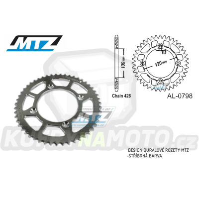 Rozeta řetězová (převodník) Dural 0798-51zubů MTZ stříbrná - Suzuki RM80 / 83-01 + RM85 / 02-20 + Yamaha YZ80 / 93-01 + YZ85 / 02-20 + Beta RR125 / 06-12