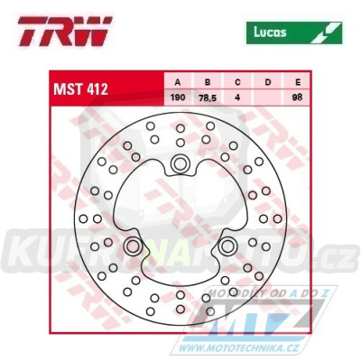 Kotouč brzdový TRW MST412 (190/78,5/3D) - Suzuki LTR450 Quadracer / 06-11