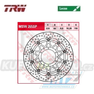Kotouč brzdový plovoucí TRW MSW265SP (320/95/6D) - kulatý design - Honda CBR1000RR Fireblade / 08-16