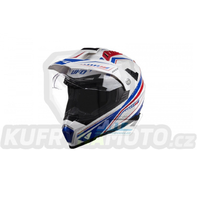 Přilba s plexi a integrovanou sluneční clonou UFO Aries Enduro HE161 - bílo-modro-červená - velikost L