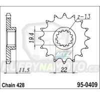 Kolečko řetězové (pastorek) 0409-16zubů MTZ - Kawasaki KLX125A + KLX125L + Suzuki DRZ125 + DRZ125L + DR125S Raider + DR125 + DR125SE