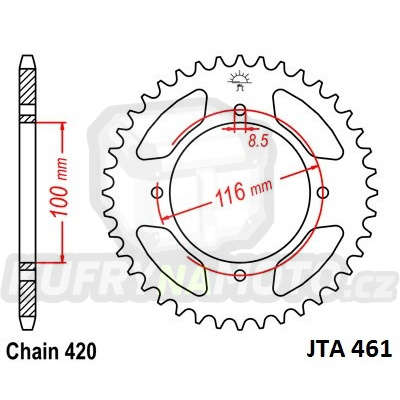 Hliníková řetězová rozeta JT JTA 461-50 50 zubů, 420