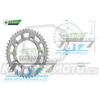 Rozeta řetězová (převodník) Dural 0894-45zubů ESJOT 51-13025-45 - barva stříbrná - KTM 65SX / 02-24 + 60SX / 97-01 + Husqvarna TC65 / 17-24 + Gas-Gas MC65