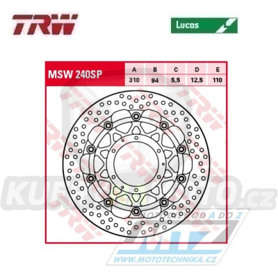 Kotouč brzdový plovoucí TRW MSW240SP (310/94/6D) - kulatý design - Honda CBR600RR / 03-16 + CB1000R / 08-16 + CBR1000RR Fireblade / 04-05 + CB1300