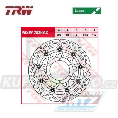 Kotouč brzdový plovoucí TRW MSW283RAC (296/94/5D) - zubatý design - Honda CB600F Hornet + CBR600F / 11-13