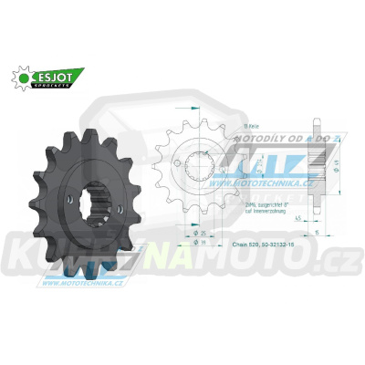 Kolečko řetězové (pastorek) 1042-15zubů ESJOT 50-32132-15 - Kymco 250KXR+250KXU / 02-13 + 250MXU / 05-15 + 300 Maxxer / 05-16