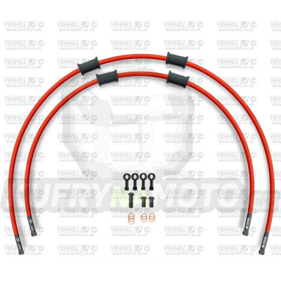 CROSSOVER Hadice přední brzdy sada Venhill POWERHOSEPLUS KAW-6028FB-RD (2 hadice v sadě) červené hadice, černé koncovky