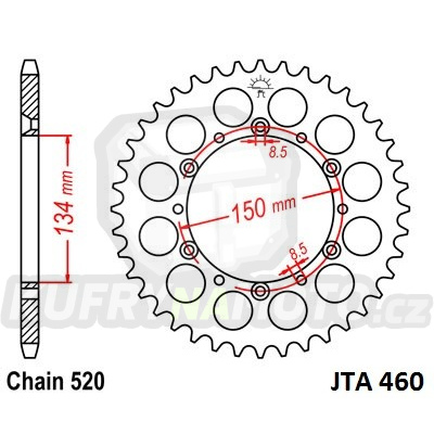 Hliníková řetězová rozeta JT JTA 460-47 47 zubů, 520
