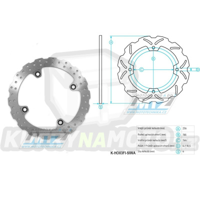 Kotouč brzdový (256/144/4D) zubatý desing WAVE - Honda NX650 Dominator / 88-00 + XL650V Transalp / 00-07+XL700V Transalp + XR650L+CB450S