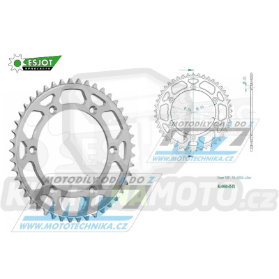 Rozeta řetězová (převodník) Dural 0460-45zubů ESJOT 51-32024-45 - barva stříbrná - Kawasaki KX125+KX250+KX500 +KXF250+KXF450+KDX175+KDX200+KDX220R+KDX250+KLX250R+KLX250 D-Tracker +KLX250+KLX250SF+KLX300+KLX450R+KLX650R + Suzuki RM-Z250