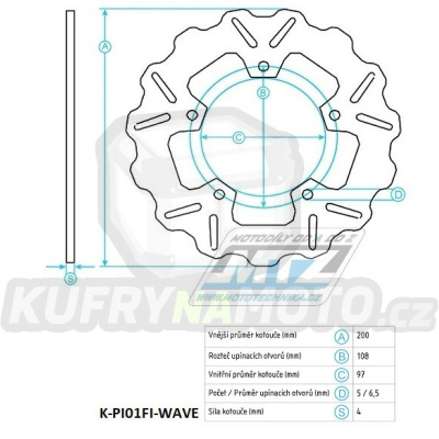 Kotouč brzdový nerezový (200/97/5D) - Gilera DNA+ICE+Runner+FLY+Free + Malaguti Drakon + Piaggio FLY+Free+Hexagon+Sfera+Vespa+Zip