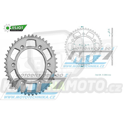 Rozeta řetězová (převodník) Dural 0210-44zubů ESJOT 51-32045-44 - barva stříbrná - Honda CR125+CR250+CR500 + CRF250R+CRF250X+CRF450R+CRF450X+CRF450RX+CRF450L + CRM250+CRF150F + CRF230F / 03-21 + XR250S+XL250S+XL250 + XR250R+XR400R / 96-04 + XR650R /