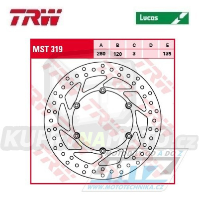 Kotouč brzdový TRW MST319 (260/120/6D) - Husqvarna CR125+CR250+CR360 / 92-99 + WR125+250+360 / 92-02 + TE350 / 92-95 + TE410 / 95-99 + TE610E / 97-01 + TC610 / 92-97