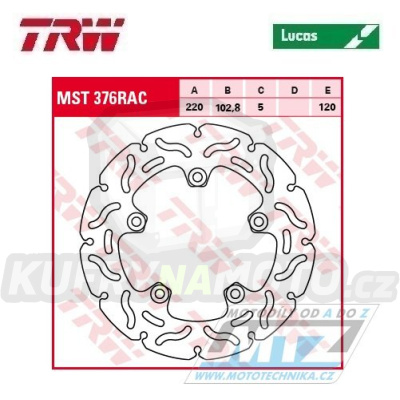 Kotouč brzdový TRW MST376RAC (220/102/5D) - zubatý desing - Aprilia RS50+RS4 50+RS125+RS250 + RSV1000 / 98-07+RSV1000R / 00-08+RSV1000SP / 99-00+SL1000 / 00-04 + Yamaha XQ125