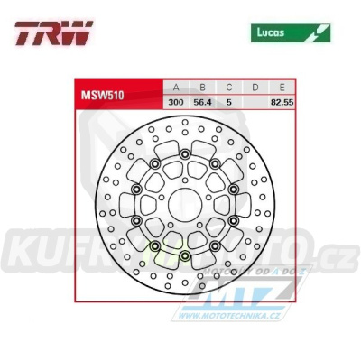 Kotouč brzdový plovoucí TRW MSW510 (D) - kulatý design - Harley Davidson FLHR+FLHRC+FLHT+FLHTC+FLHTCU+FLHX+FLTR+FLTRU+FLTRX + FXDB+FXDC+FXDCI+FXDF+FXDL + další ...