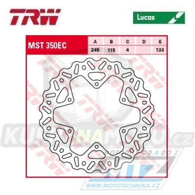 Kotouč brzdový TRW MST350EC (245/115/6D) - Yamaha YZ125 / 02-18 + YZ250 / 02-18 + YZ250X / 16-18 + YZF250 / 02-18 + YZF250X / 15-18 + YZF426 / 02 + YZF450 / 03-17 + YZF450X / 16-19 + WRF250 / 02-18 + WR250R / 08-20 + WRF426 / 02