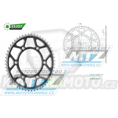 Rozeta řetězová (převodník) Dural 0210-52zubů ESJOT 51-32045-52SB - barva černá - Honda CR125+CR250+CR500 + CRF250R+CRF250X+CRF450R+CRF450X+CRF450RX+CRF450L + CRM250+CRF150F + CRF230F / 03-21 + XR250S+XL250S+XL250 + XR250R+XR400R / 96-04 + XR650