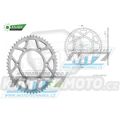 Rozeta řetězová (převodník) Dural 0210-52zubů ESJOT 51-32045-52 - barva stříbrná - Honda CR125+CR250+CR500 + CRF250R+CRF250X+CRF450R+CRF450X+CRF450RX+CRF450L + CRM250+CRF150F + CRF230F / 03-21 + XR250S+XL250S+XL250 + XR250R+XR400R / 96-04 + XR650R /