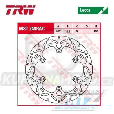 Kotouč brzdový TRW MST248RAC (267/132/6D) - zubatý design - Yamaha SR125+RD+SR400+XP500+XJ600+SRX600+YX600+XJ650 + FZ750+FZR750+FZX750+XJ750+XV750 Virago + TDM900+XJ900+FZR1000+FZS1000 Fazer+XV1000 Virago+XV1100 Virago + BT1100+XJR1200+XJR1300+XVS130