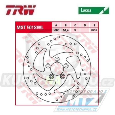 Kotouč brzdový TRW MST501SWL (292/56/5D) - Harley Davidson XL883+XL1200 + FLHR+FLHRCI+FLHRI+FLHRS+FLHRSI + FLHT+FLHTC+FLHTCI+FLHTCUI + FLHTI+FLHXI+FLSTC+FLSTCI + FLSTF+FLSTFI+FLSTI+FLSTS + FLSTSCI+FLTRI+FXD+FXDCI+FXDI+FXDL+FXDLI + FXDS+FXDWG + další