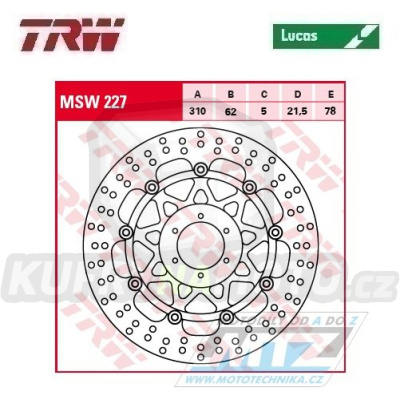 Kotouč brzdový plovoucí TRW MSW227 (310/62/6D) - kulatý design - Honda CBR900RR Fireblabe / 98-99 + CB1300 / 97-00