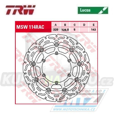 Kotouč brzdový plovoucí TRW MSW114 (320/127/6D) - zubatý design - KTM 690 Supermoto / 07-09 + 690 SMC / 08-13 + 660SMC / 03-08 + KTM 450SMR+525SMR+530SMR+560SMR + + 640 LC4 + 620SC+625SMC+660SMC + 640 Duke+620 Duke