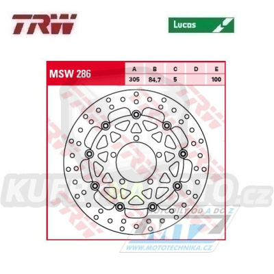 Kotouč brzdový plovoucí TRW MSW286 (305/84,7/5D) - kulatý design - Triumph Tiger800 + Tiger1200 Explorer + SpeedTwin