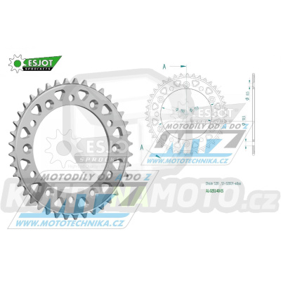 Rozeta řetězová (převodník) Dural 0251-40zubů ESJOT 51-32001-40 - barva stříbrná - Yamaha YZ125+YZ250 + YZF250+YZF400+YZF426+YZF450+YZF450X + WRF250+WRF400+WRF426+WRF450 + TTR230 + Honda XR250+XR350+XR500 + XL250+XL400+XL500