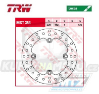 Kotouč brzdový TRW MST353 (220/112/4D) - Husqvarna CR125+CR250 + TC250+TC410+TC450+TC510+TC570+TC610 + TE250+TE450+TE510+TE410+TE610 + WR125+WR250+WR300 + WRE125+SM125 + SMR400+SMR450+SMR570+SM610